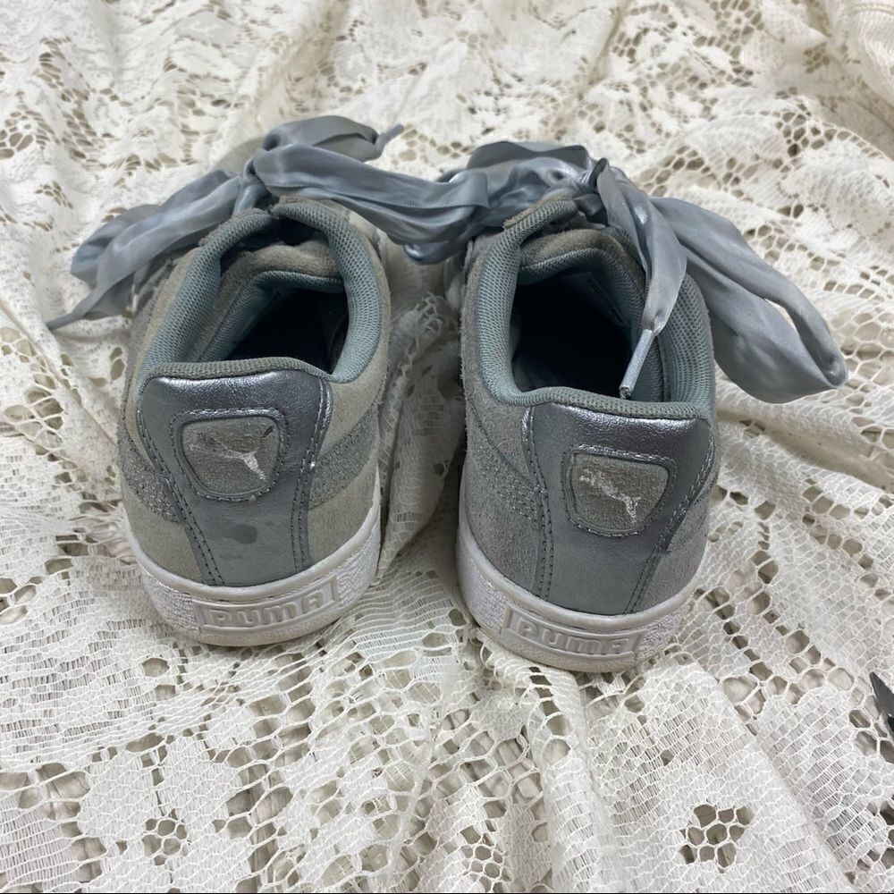 Puma Gray Suede Ribbon Trainers - Picture 4 of 6